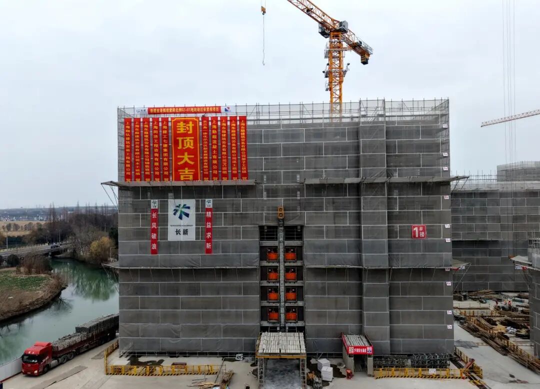 青浦金泽02-01地块动迁安置房项目首栋楼主体结构顺利封顶